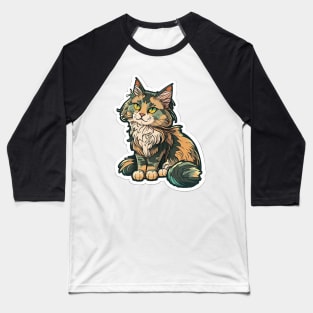 Majestic Maine Coon Cat Sticker Baseball T-Shirt